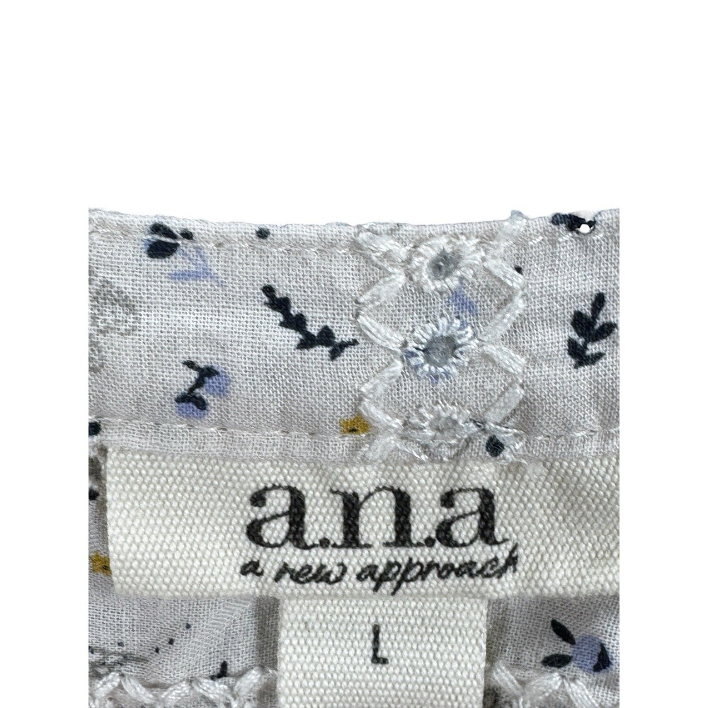 ANA Cream Eyelet Floral Blouse Women's Large Cottagecore Peasant Top Boho - Picture 3 of 10